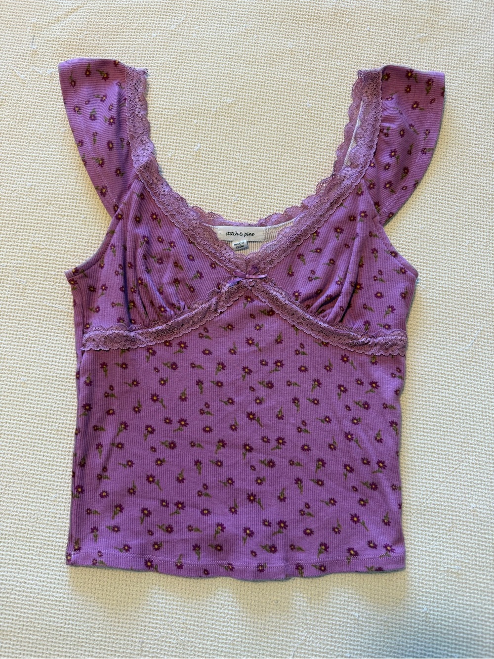 Stitch & Pine Lilac Floral Lace-Trim Tank